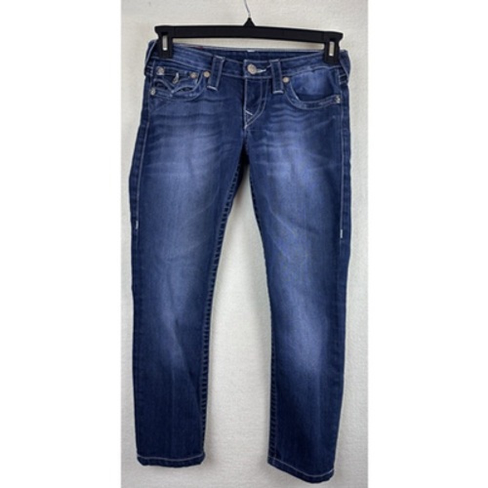 True Religion World Tour Skinny Jeans Blue Womens Size 27 Low Rise Slim Capri